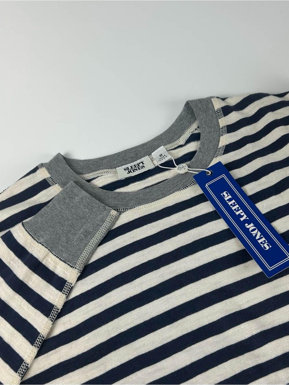 Y2K Henley SZ M Striped Sleepy Jones Pullover Long Sleeve Casual NWT Blue USA